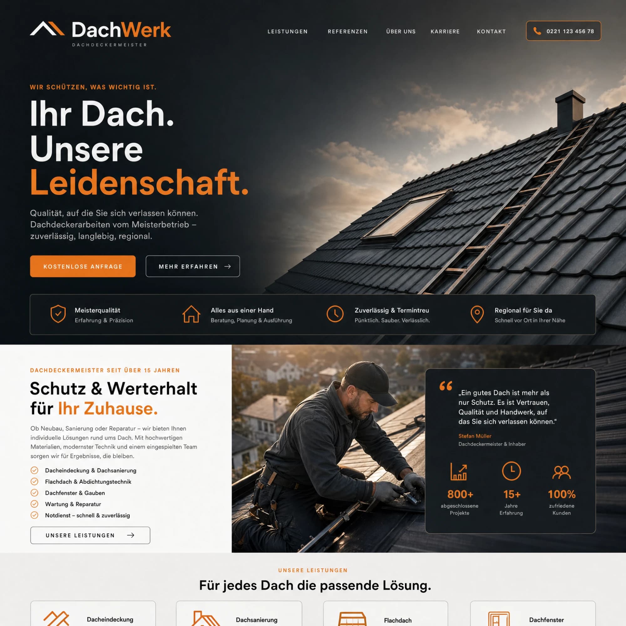 Entwurf einer Webseite für den Dachdeckermeister DachWerk