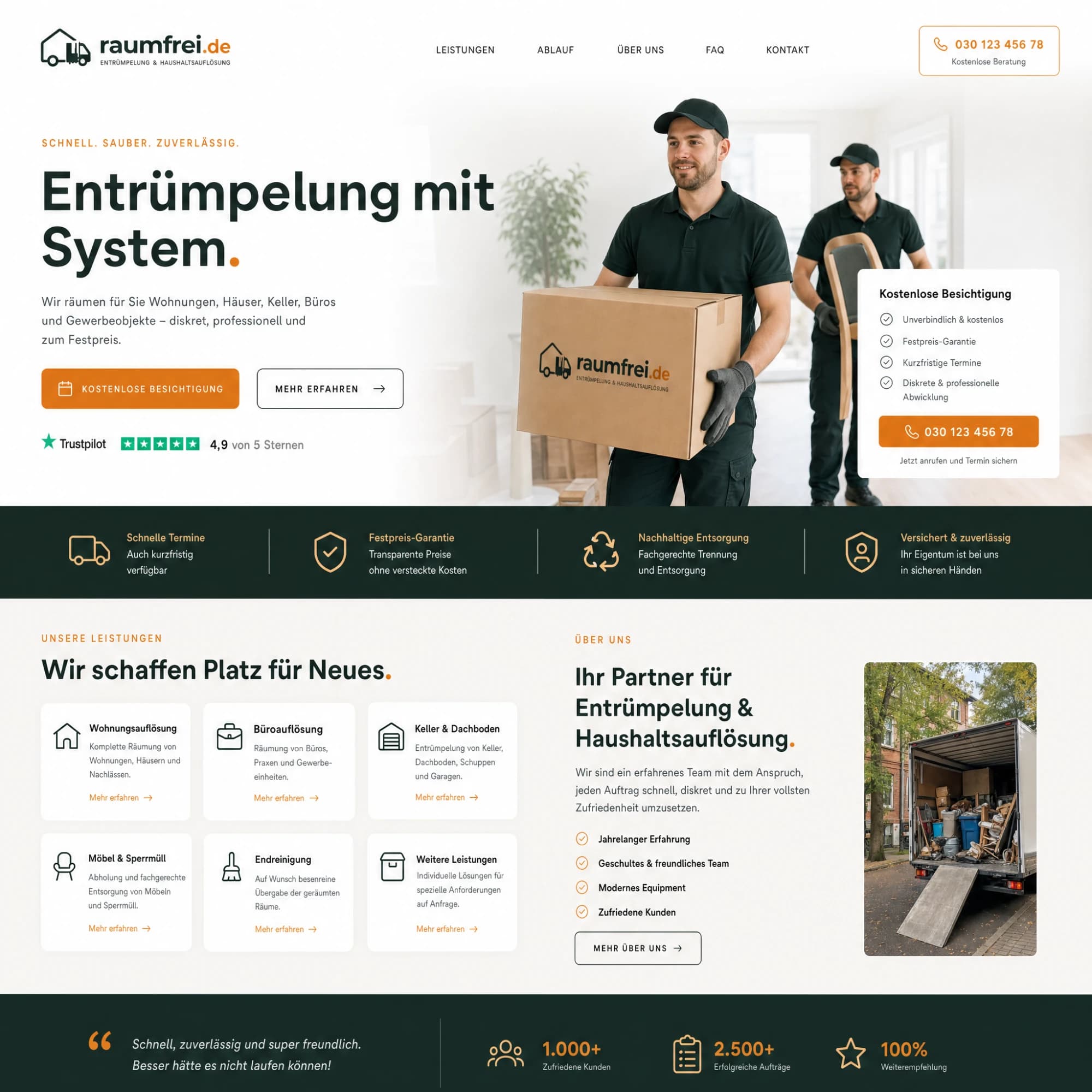 Entwurf einer Webseite für den Entrümpelungsdienst raumfrei