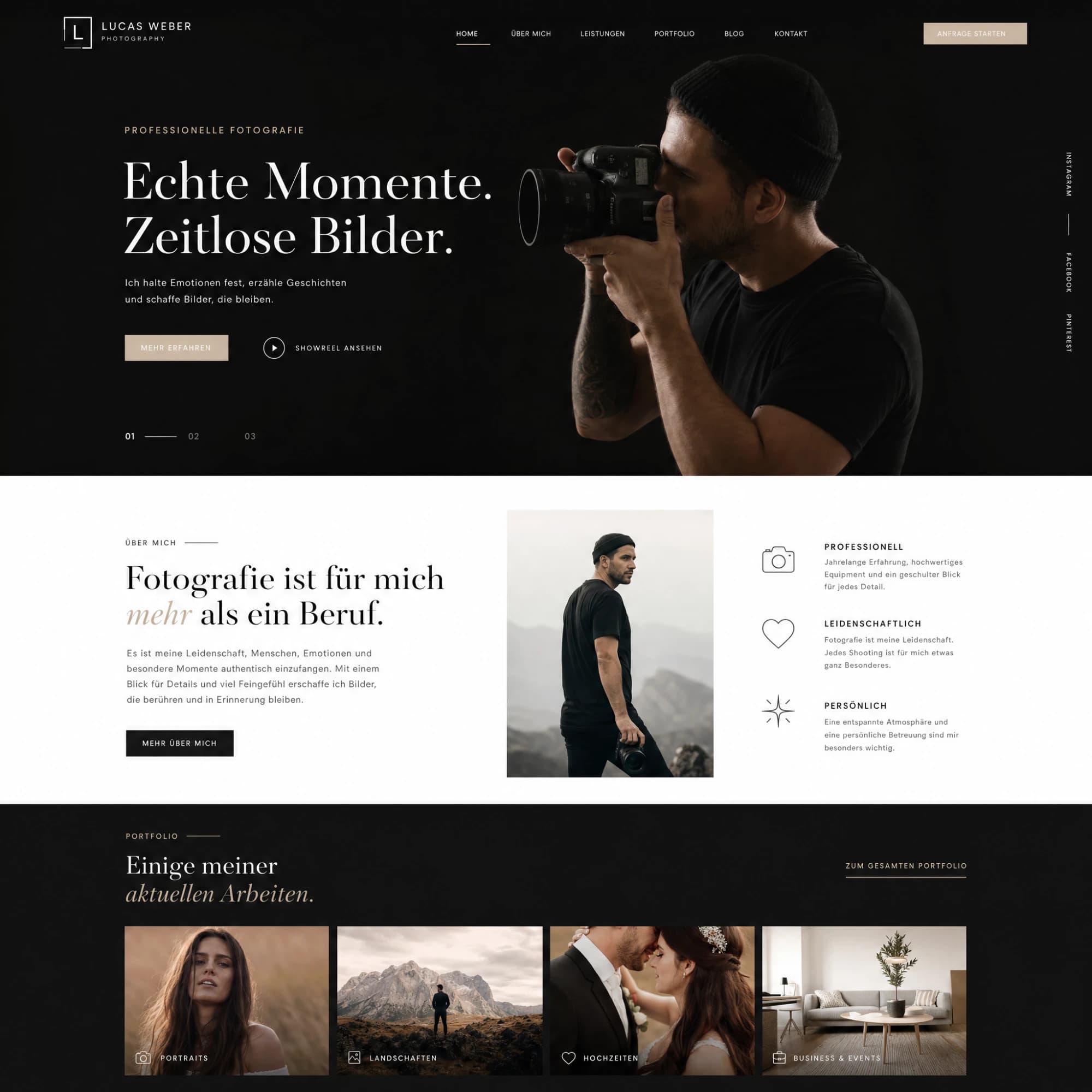 Entwurf einer Webseite für den Fotografen Lucas Weber