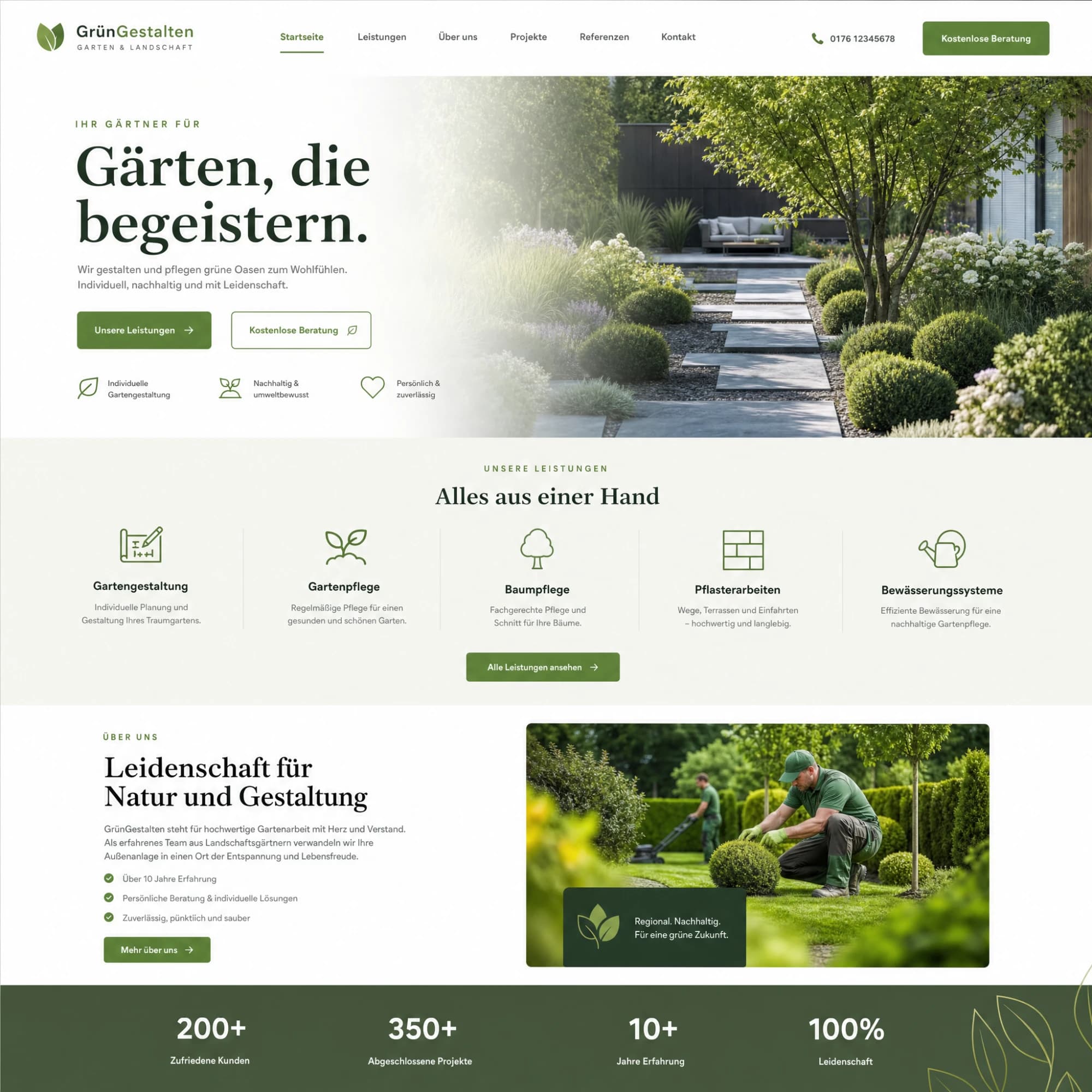 Entwurf einer Webseite für den Garten- und Landschaftsbau GrünGestalten