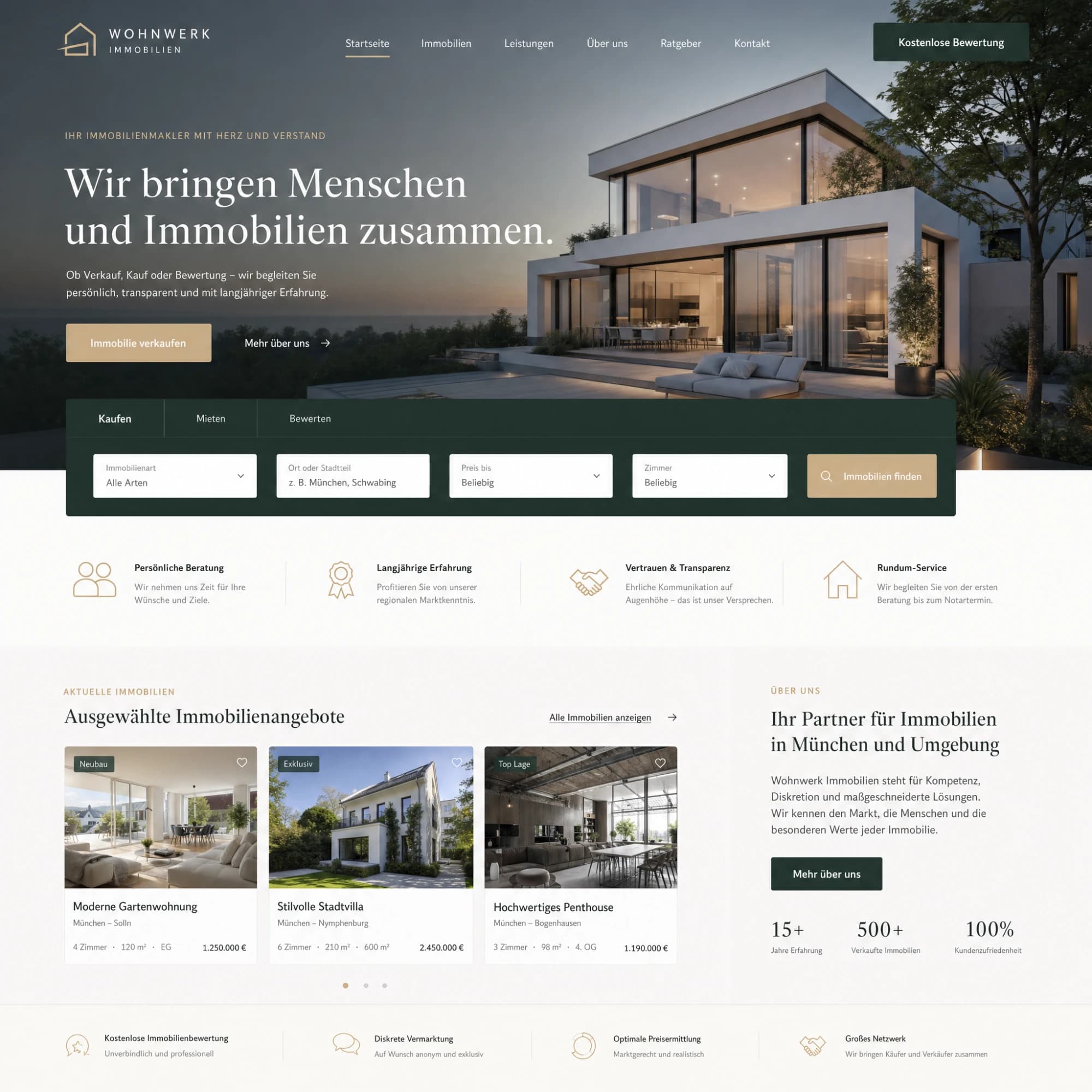 Entwurf einer Webseite für den Immobilienmakler Wohnwerk