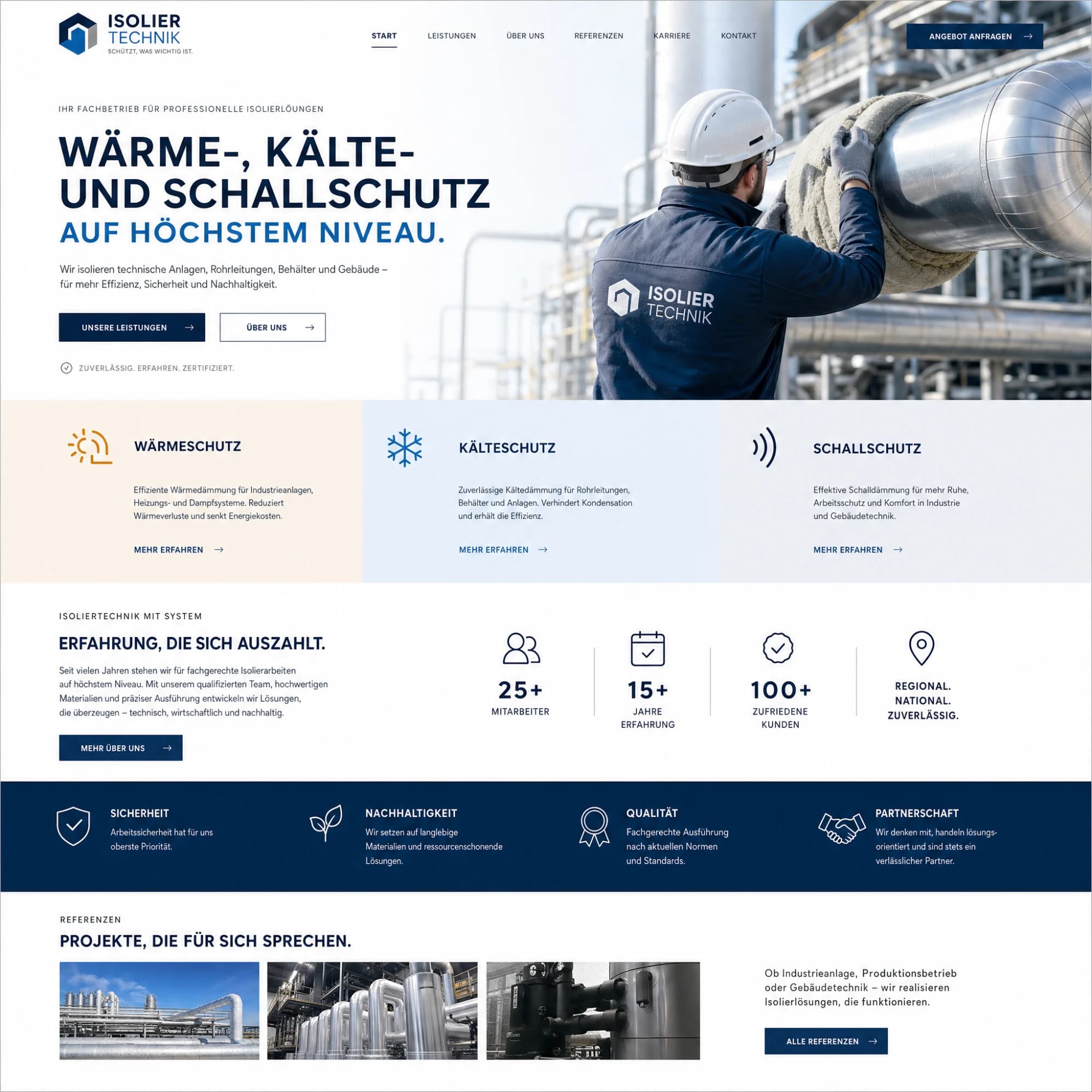 Entwurf einer Webseite für einen Betrieb der Industrie-Isolierung