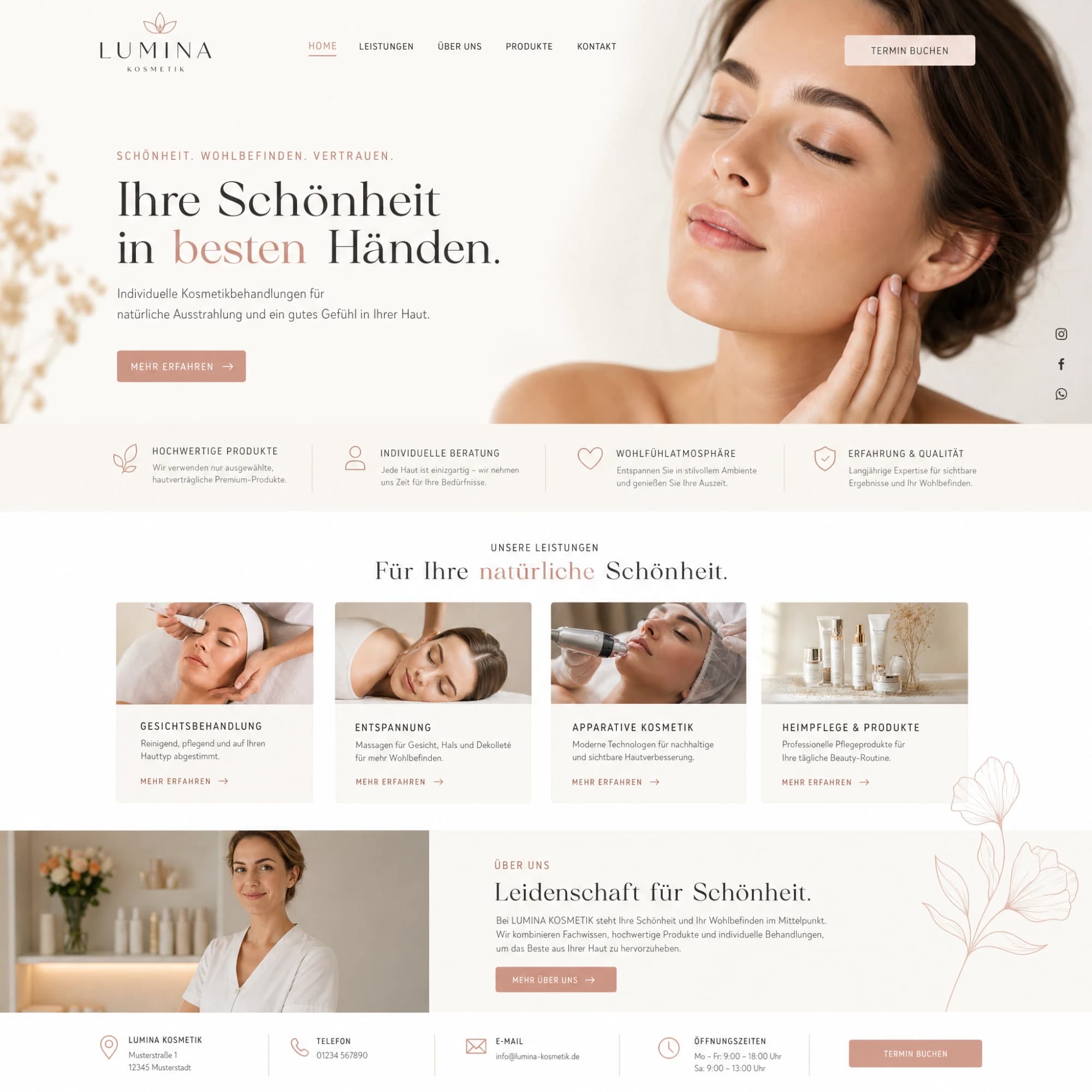 Entwurf einer Webseite für das Kosmetikstudio Lumina