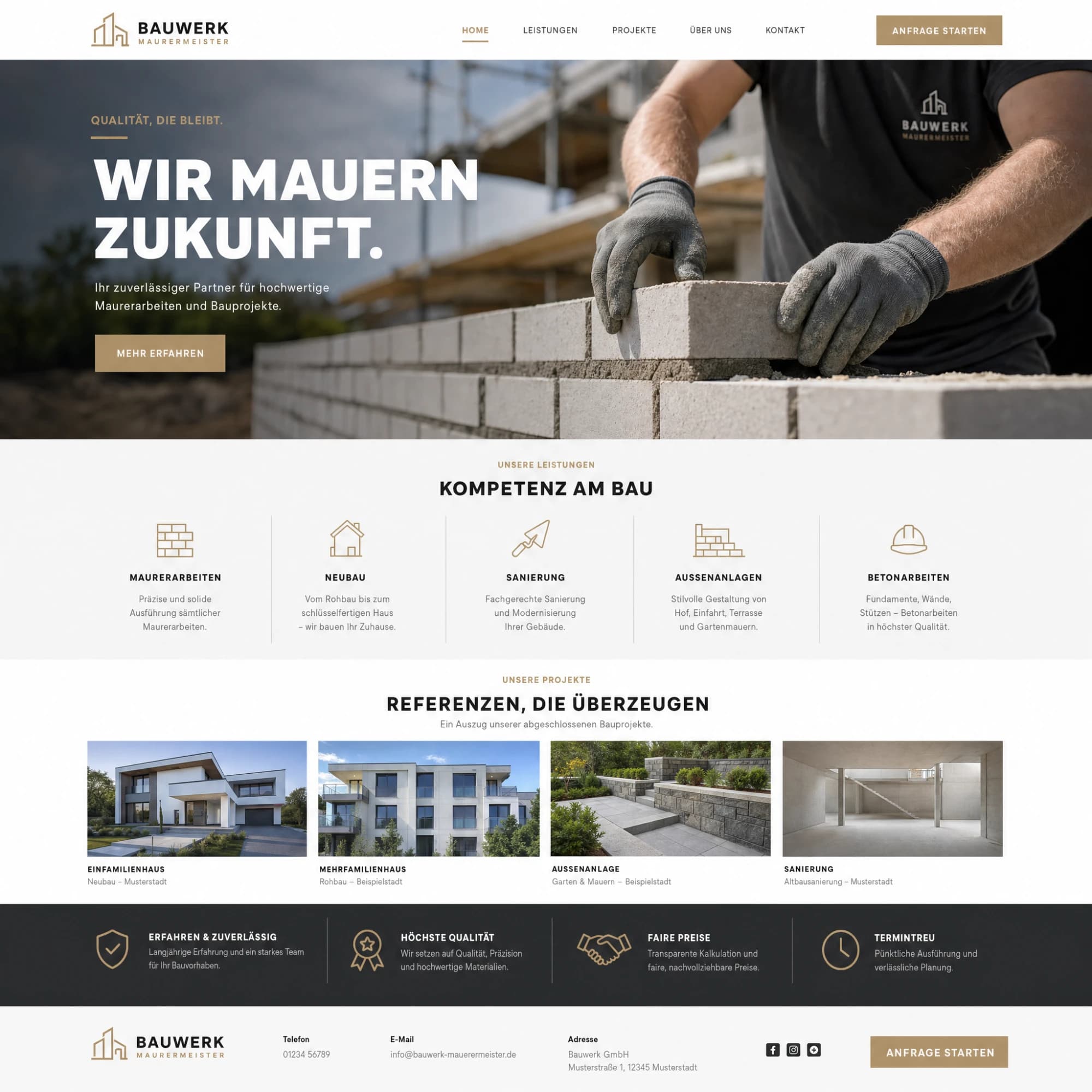 Entwurf einer Webseite für den Maurermeisterbetrieb Bauwerk