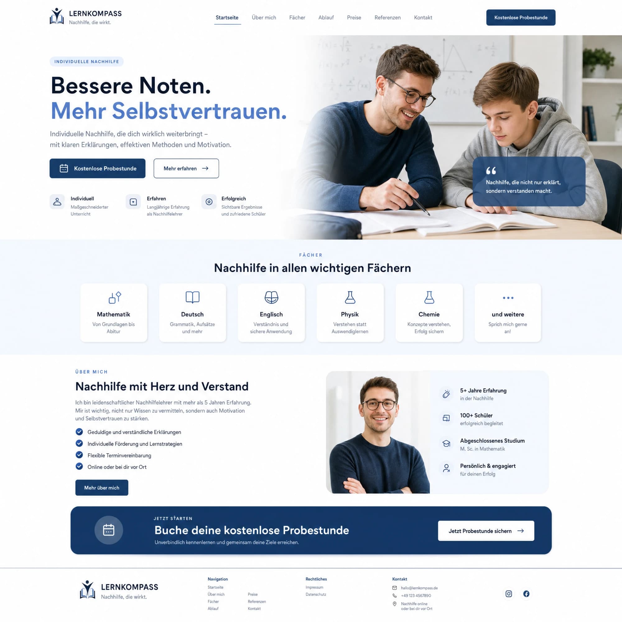 Entwurf einer Webseite für die Nachhilfe Lernkompass