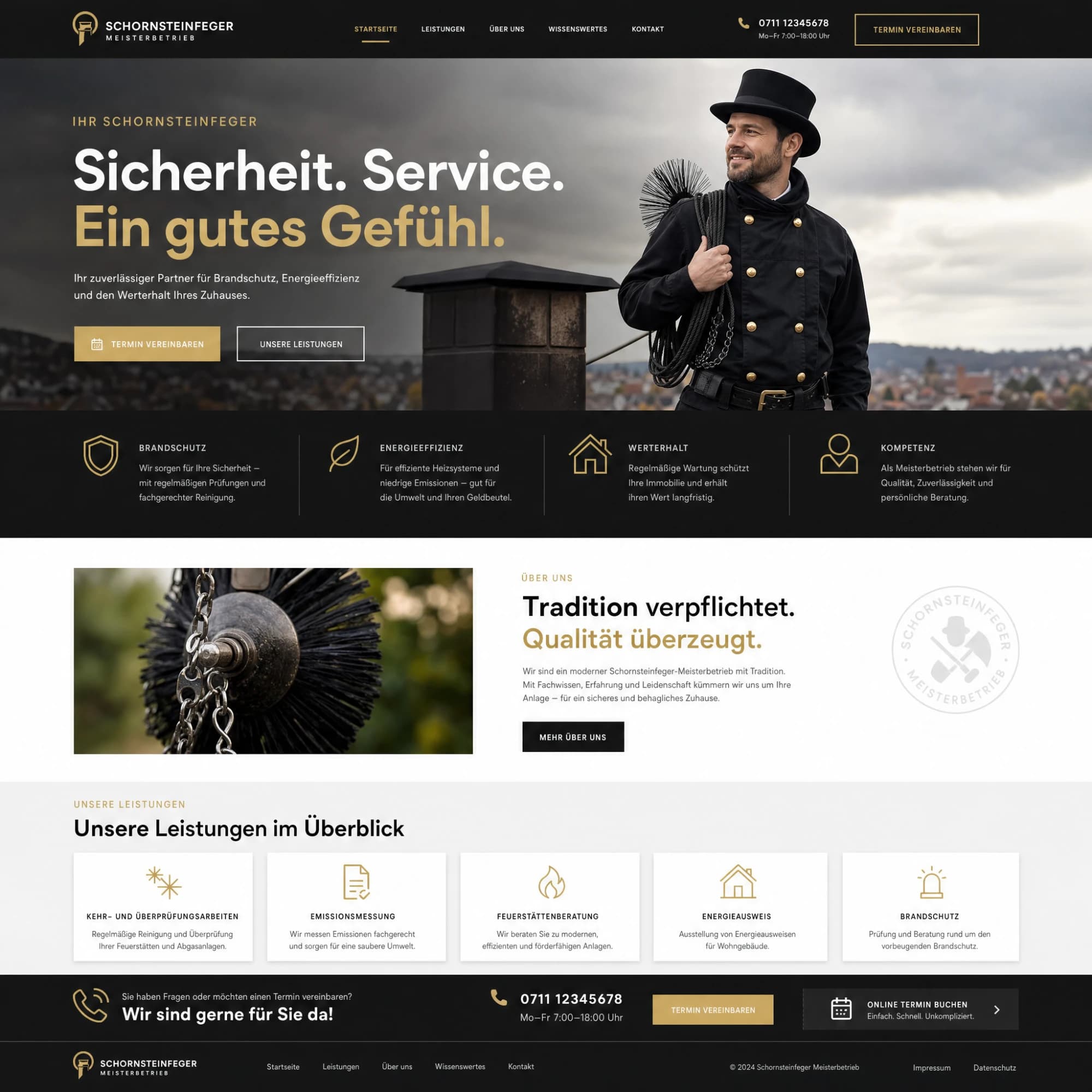 Entwurf einer Webseite für einen Schornsteinfeger-Meisterbetrieb