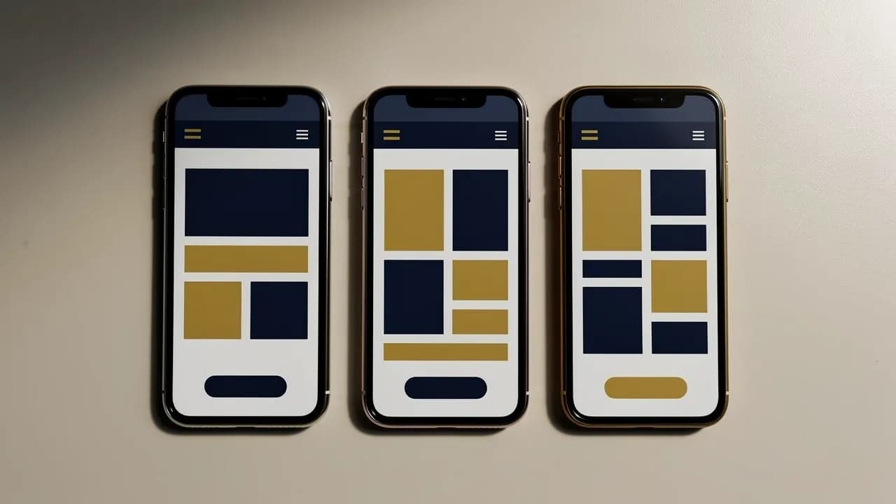 Beste kostenlose Homepage: drei Smartphones mit unterschiedlichen einfachen Websites liegen nebeneinander auf einem Tisch