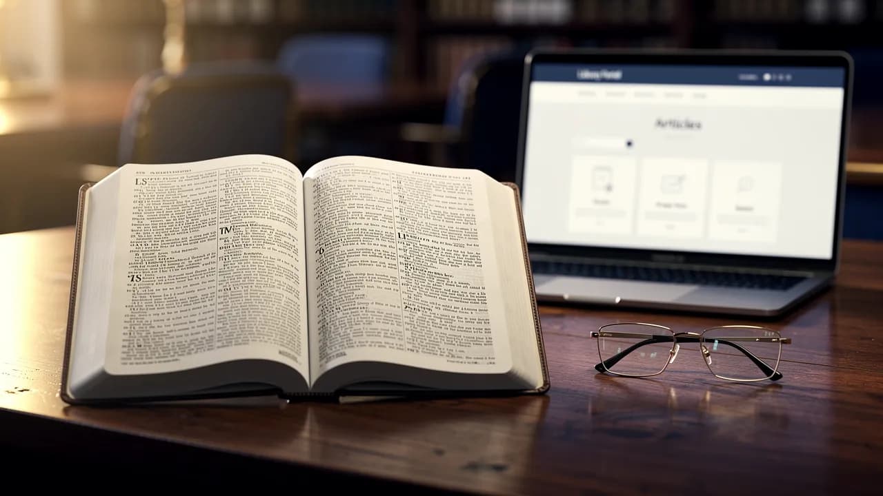 Website auf Deutsch: aufgeschlagenes Wörterbuch mit den Begriffen Internetauftritt und Webseite neben einem Laptop