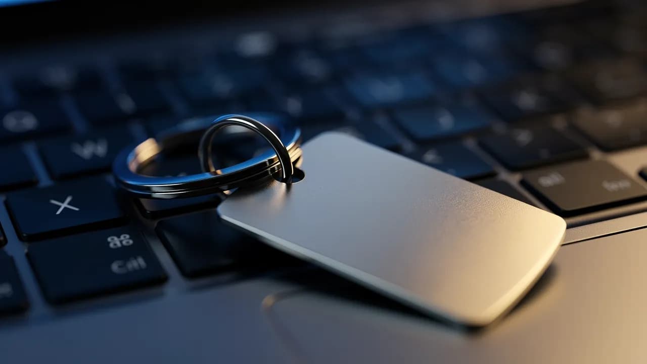 Wix Domain Kosten: Schlüsselbund mit Anhänger auf einer Tastatur als Sinnbild für die eigene Internetadresse