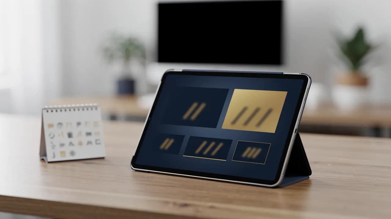 Wix Preise 2026: Tablet mit Preistabelle auf einem Schreibtisch, daneben Kalender mit dem Jahr 2026